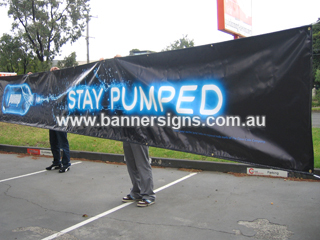 This large outdoor promotional banner is printed on high quality banner material to provide vibrant artwork
