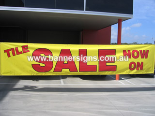 Large outdoor sale banner with vibrant colours. Printed on extra tough vinyl PVC banner material and ready for exterior use