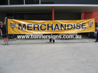 Large outdoor banner sign with strong text
