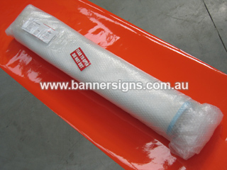 Packed banner with delivery label