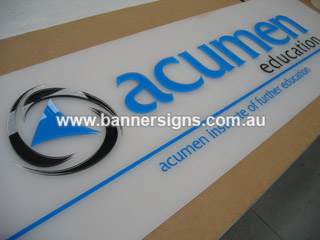 Acrylic panel sign with vinyl and acrylic lettering